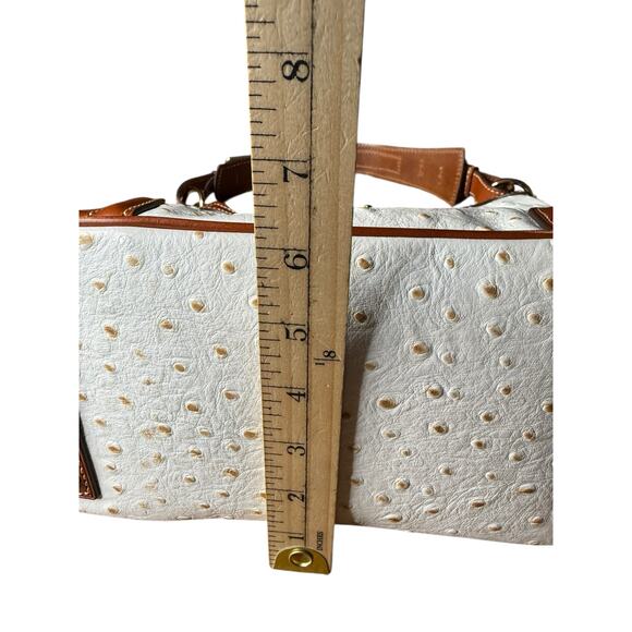 Dooney & Bourke Ostrich Collection Hobo Bag White Ivory Leather Brown Trim - Picture 9 of 12